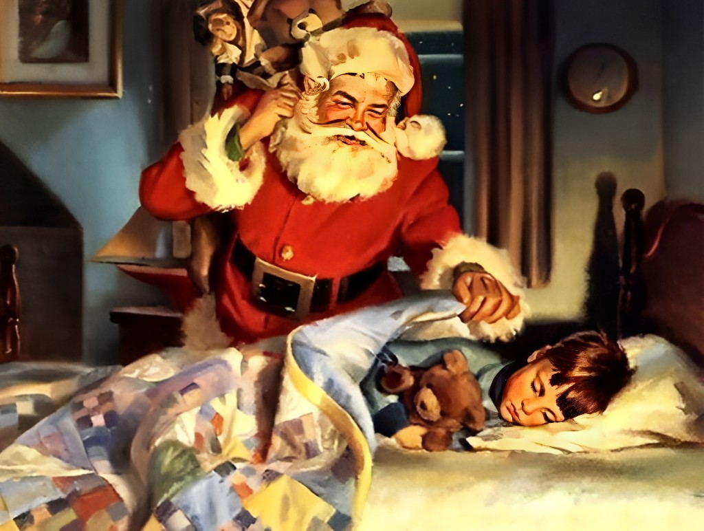 Kerstman bij Slapend Kind Diamond Painting