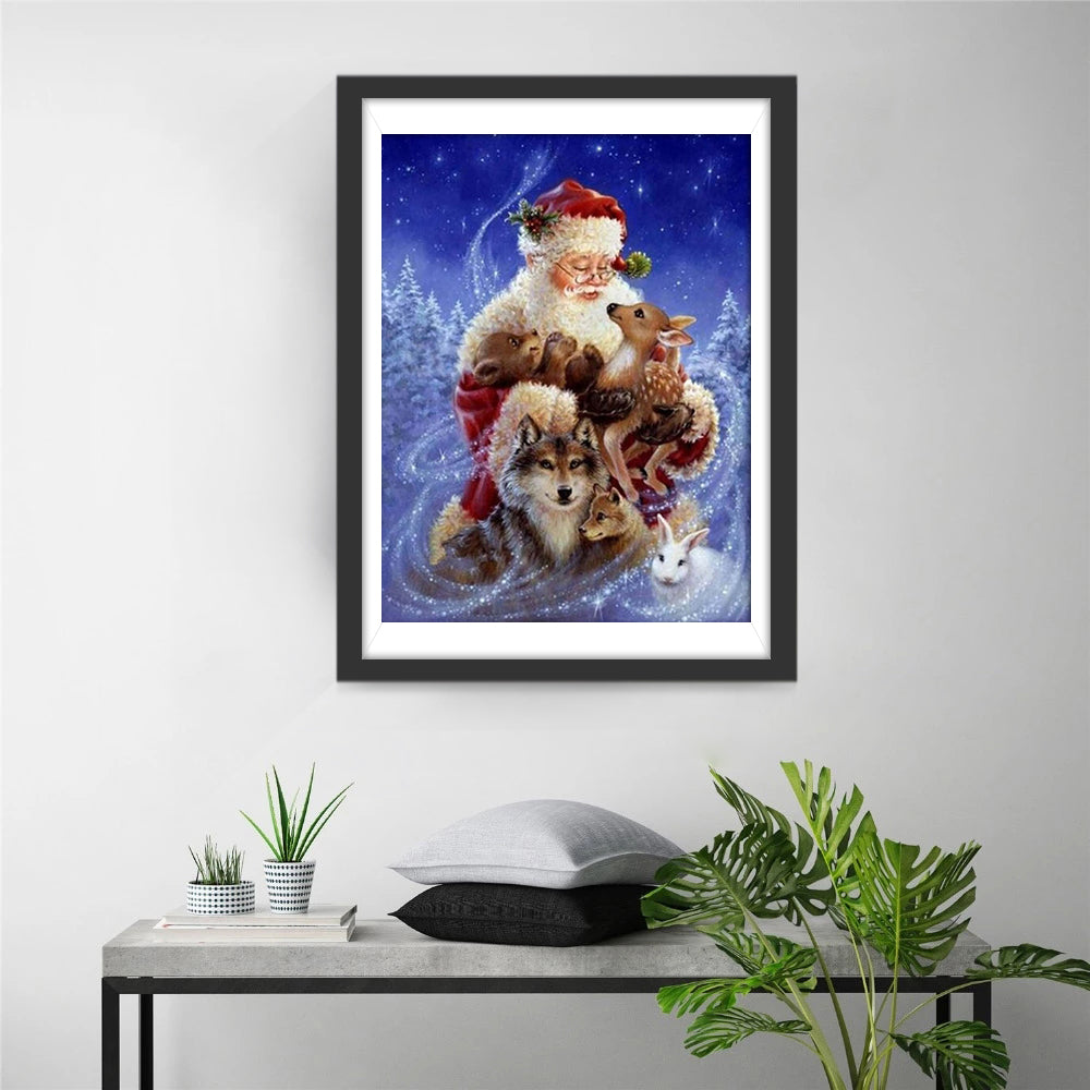 Kerstman en Dieren Diamond Painting