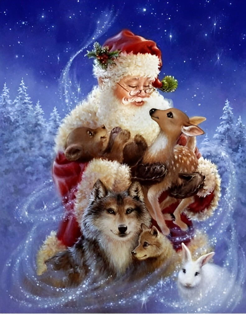 Kerstman en Dieren Diamond Painting