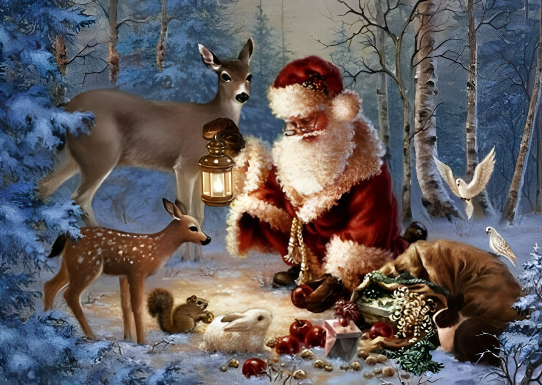 Kerstman en Hertengroep Diamond Painting