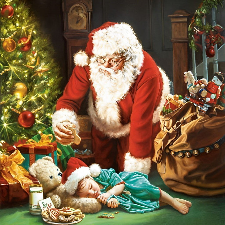 Kerstman en Slapend Kindje Diamond Painting