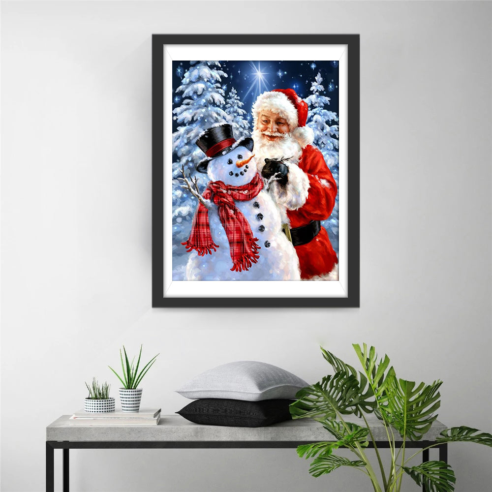 Kerstman en Sneeuwpop in de Sterrennacht Diamond Painting
