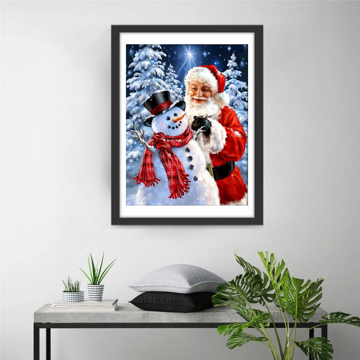 Kerstman en Sneeuwpop in de Sterrennacht Diamond Painting