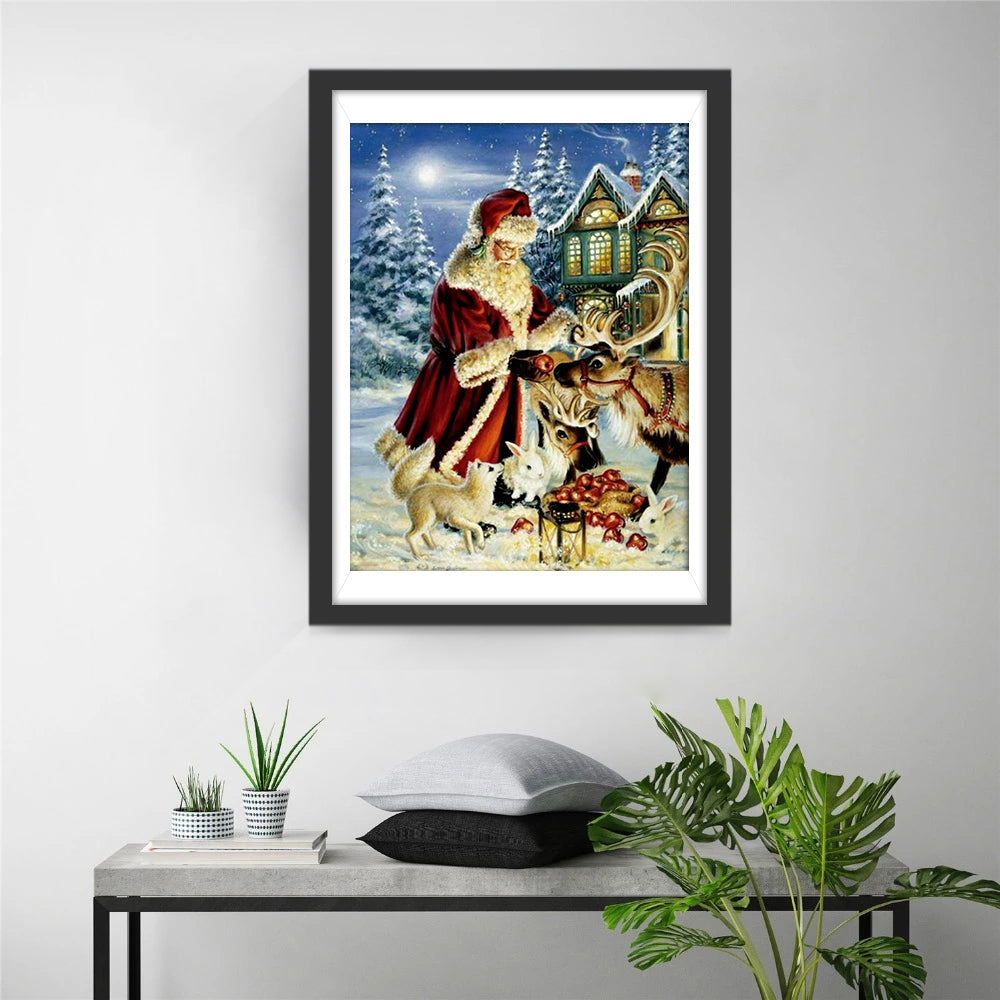 Kerstman en Zijn Winterse Dierenvriendenkaravaan Diamond Painting
