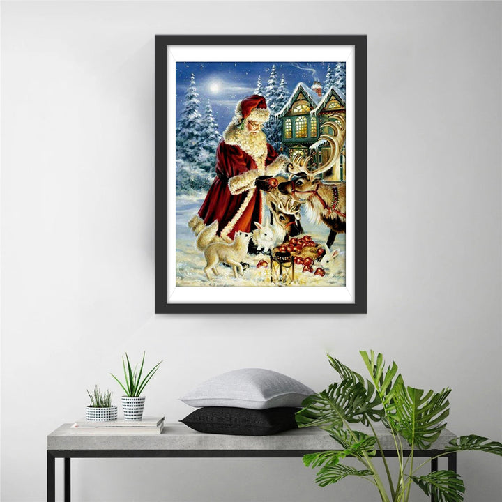 Kerstman en Zijn Winterse Dierenvriendenkaravaan Diamond Painting