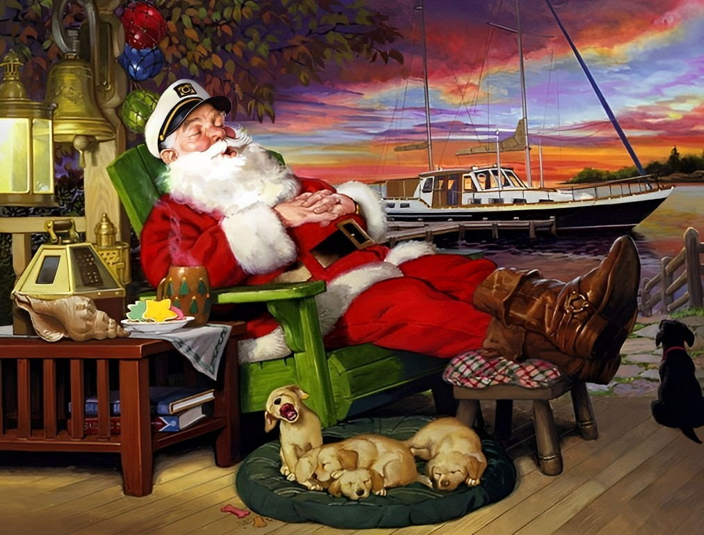 Kerstman in Leunstoel bij Haven Diamond Painting