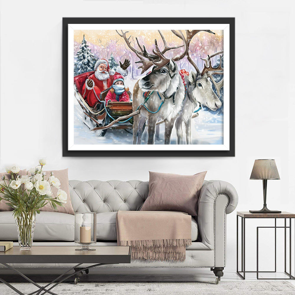Kerstman, Kind en Rendierspan Diamond Painting