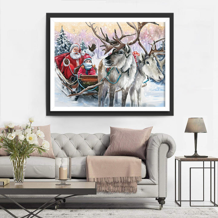 Kerstman, Kind en Rendierspan Diamond Painting