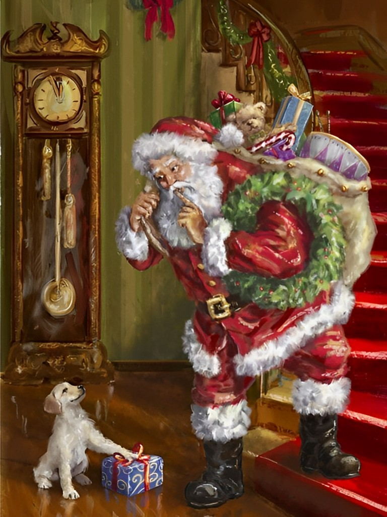 Kerstman met Cadeaus op Trap Diamond Painting