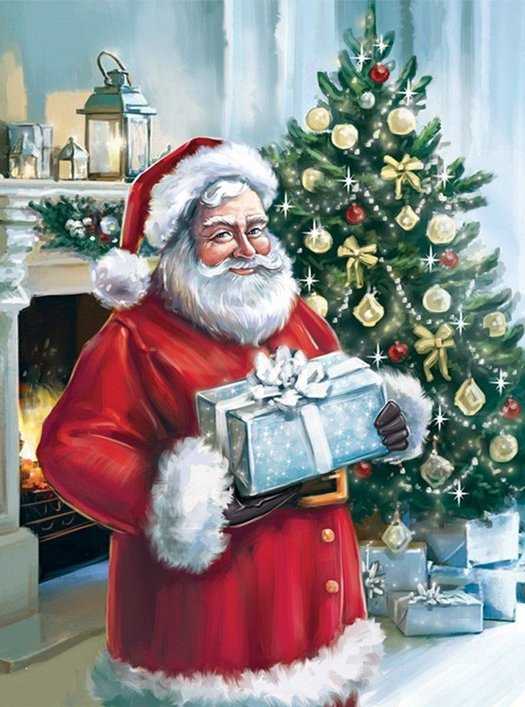 Kerstman met Geschenk Diamond Painting