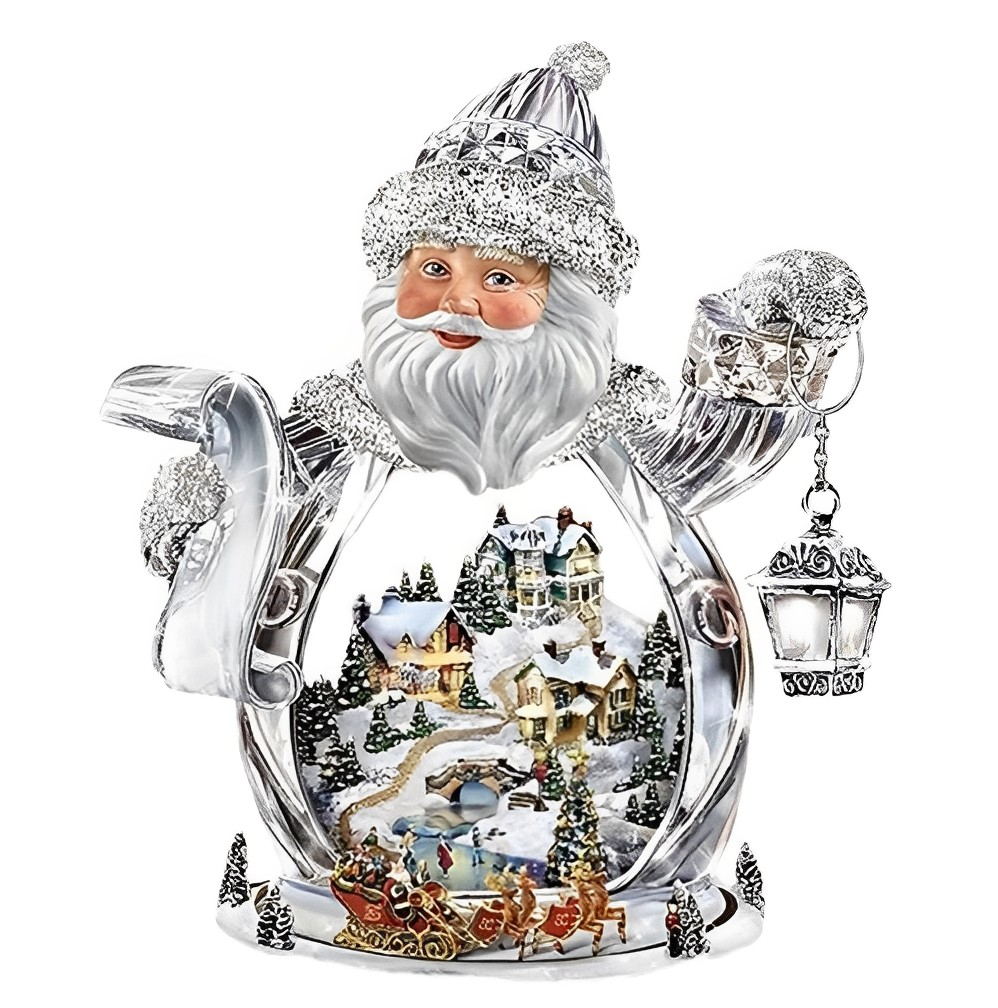 Kerstman met Lantaarn en Winterdorp in Glazen Bol Diamond Painting