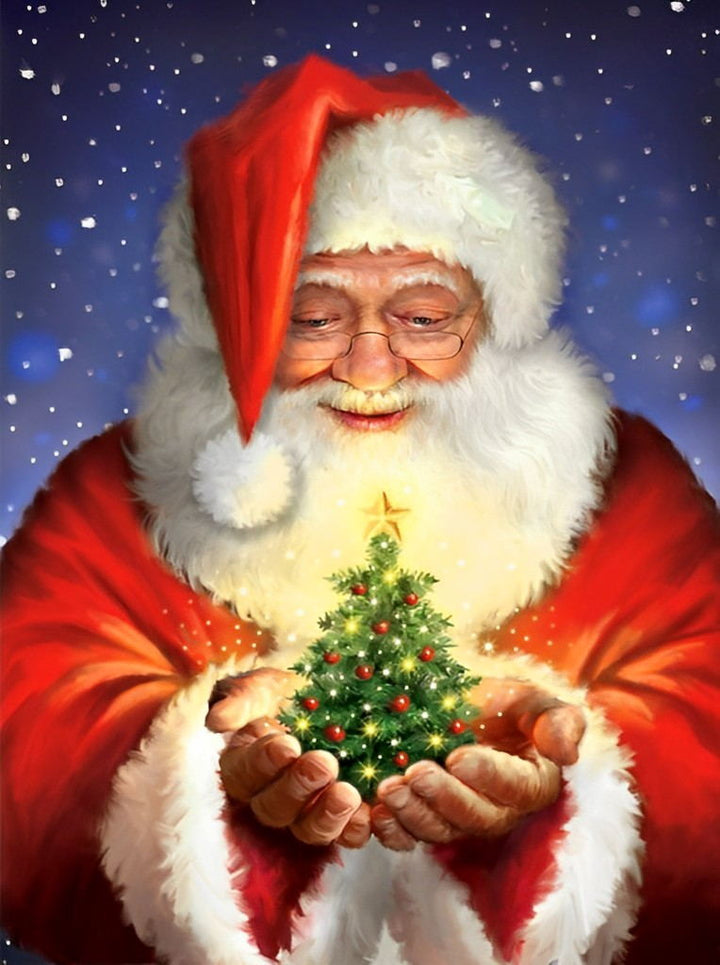 Kerstman met Mini-kerstboom in Handen Diamond Painting