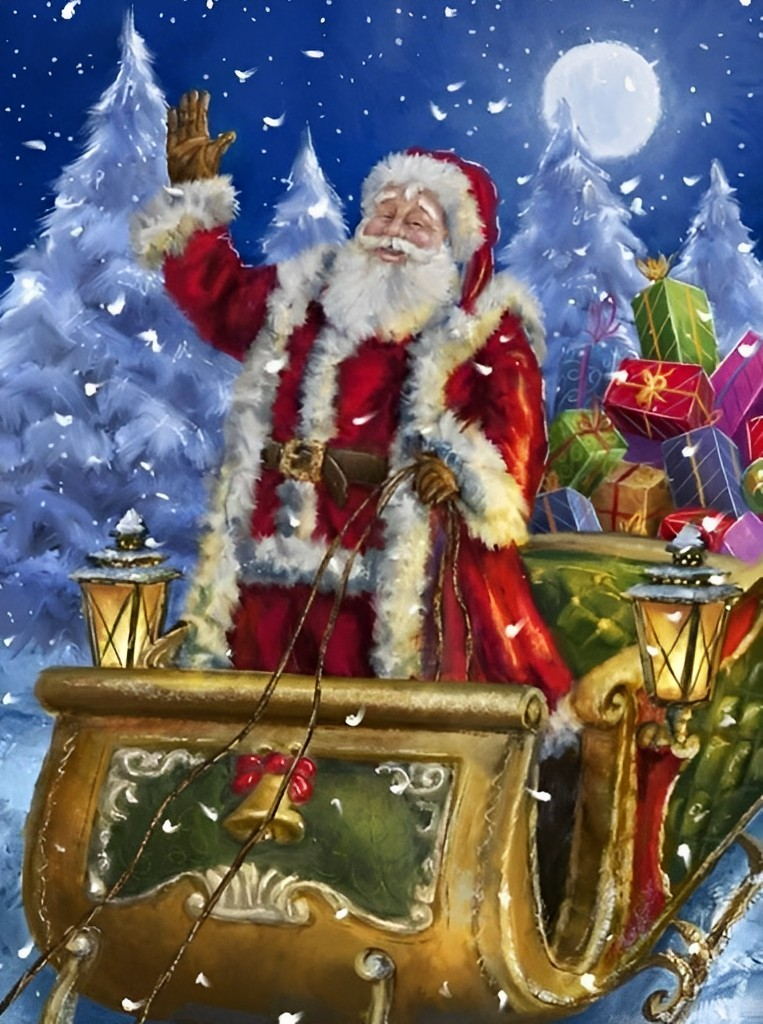 Kerstman op Slee in Winternacht Diamond Painting