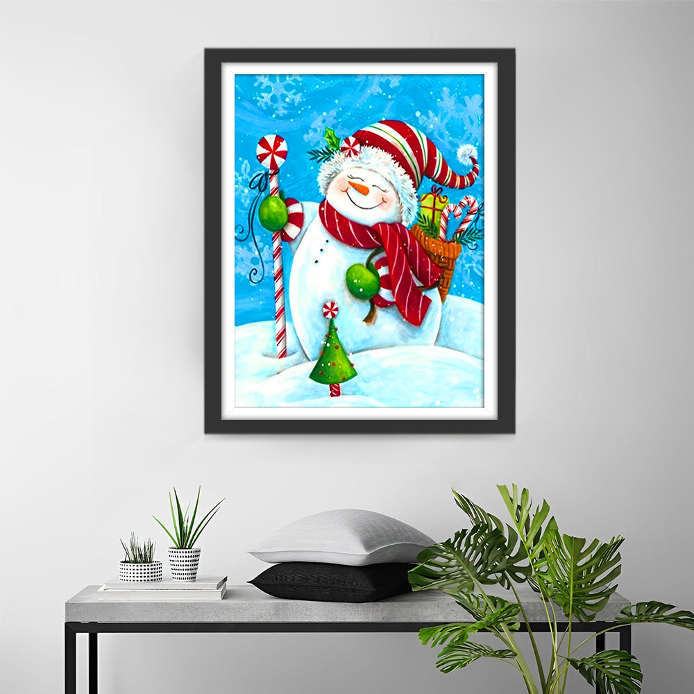 Kerstvreugde van de Sneeuwman met Snoep en Boom Diamond Painting