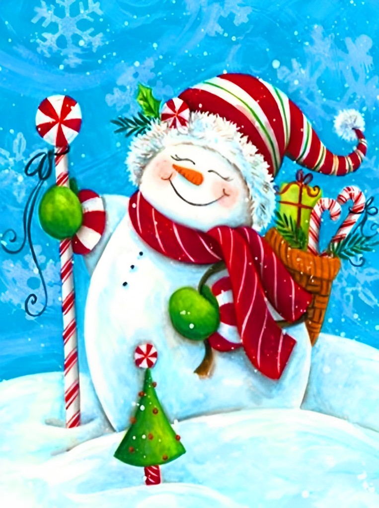Kerstvreugde van de Sneeuwman met Snoep en Boom Diamond Painting