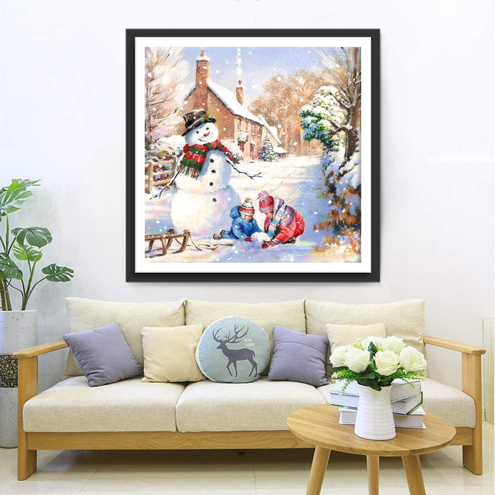 Kids bij Sneeuwpop in Sneeuw Diamond Painting