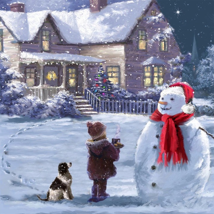 Kind, Hond en Sneeuwpop Diamond Painting