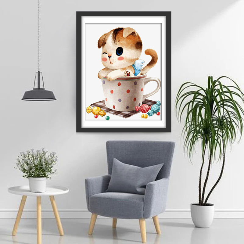 Kitten in een Kopje Diamond Painting