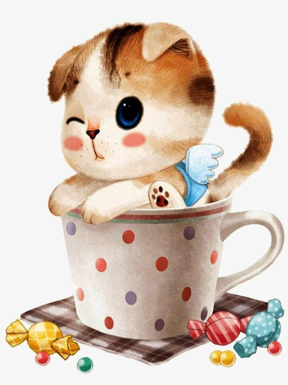 Kitten in een Kopje Diamond Painting