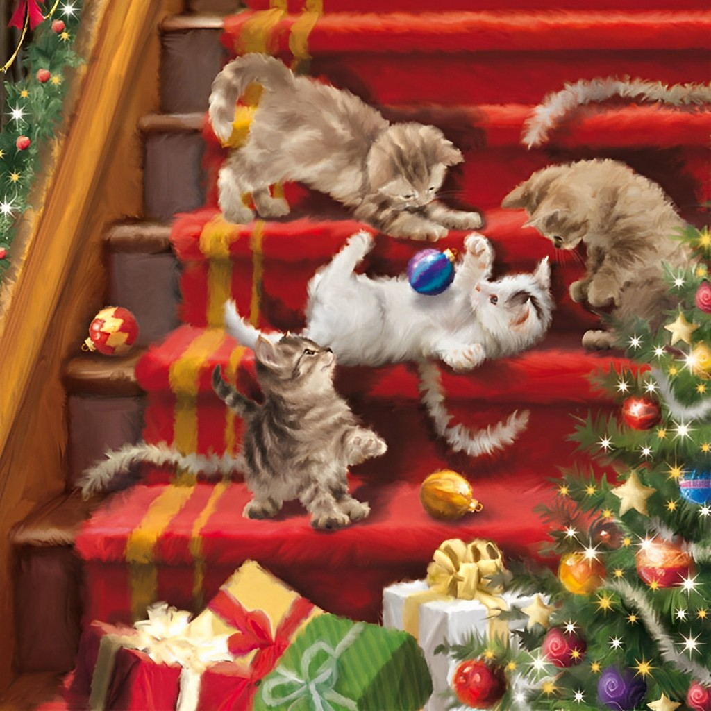Kittens Ravotten op de Trap Diamond Painting