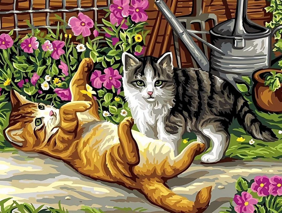 Kittens Spelen in de Tuin Diamond Painting