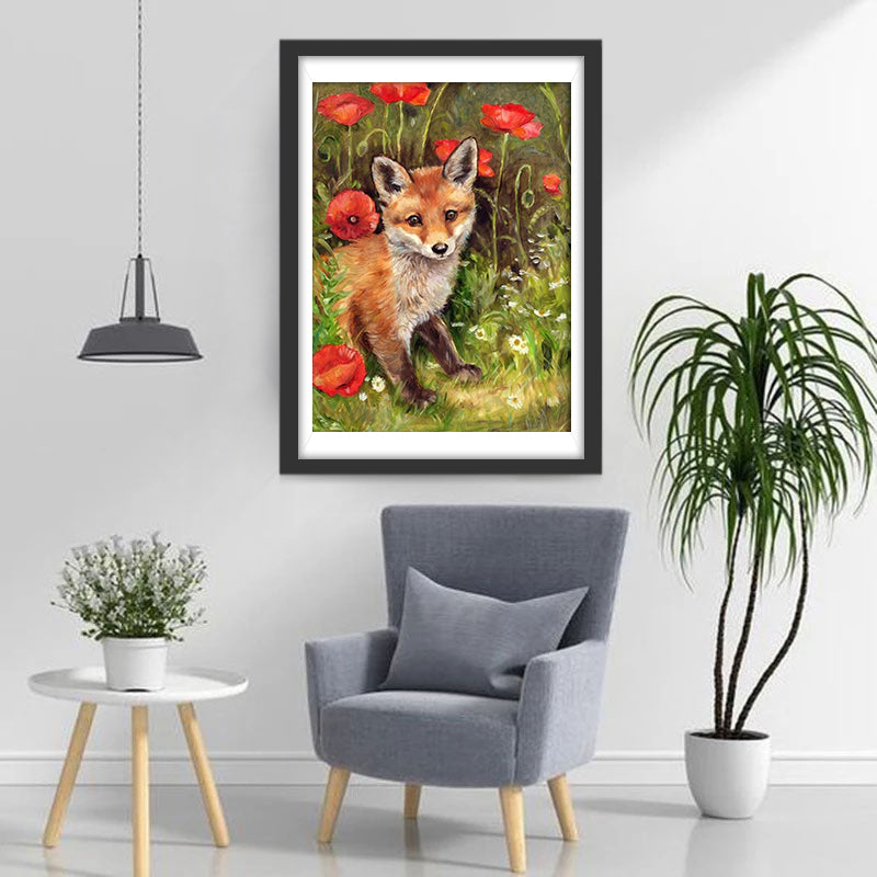 Klaprozen en een Vos Diamond Painting