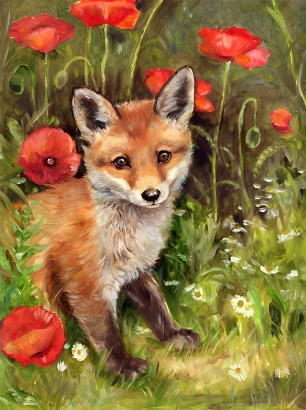 Klaprozen en een Vos Diamond Painting