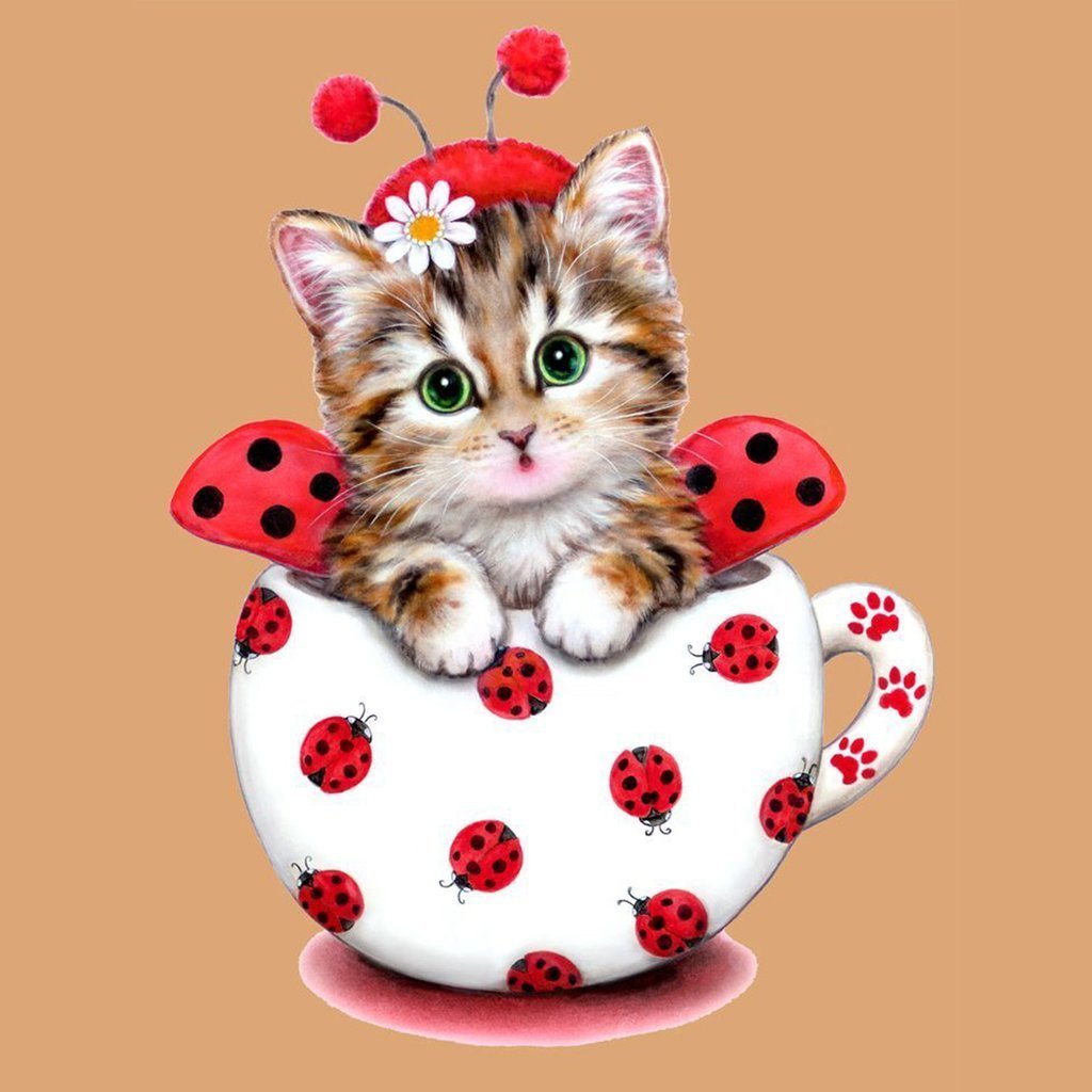 Kleine Lieveheersbeestjes-Kat in een Mok Diamond Painting