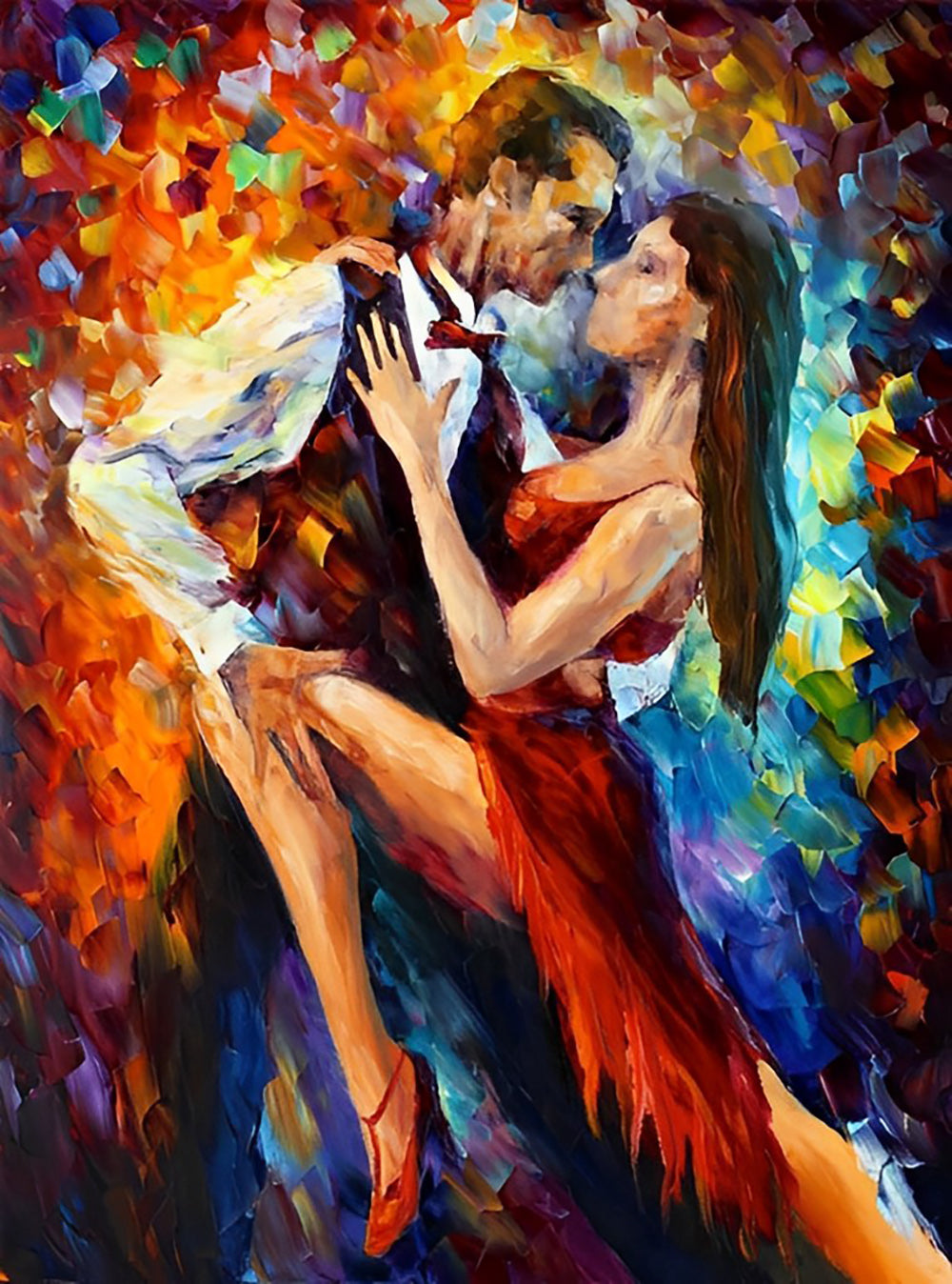 Kleurrijk Beeld van een Paar in de Tango, vol Dynamiek en Passie Diamond Painting