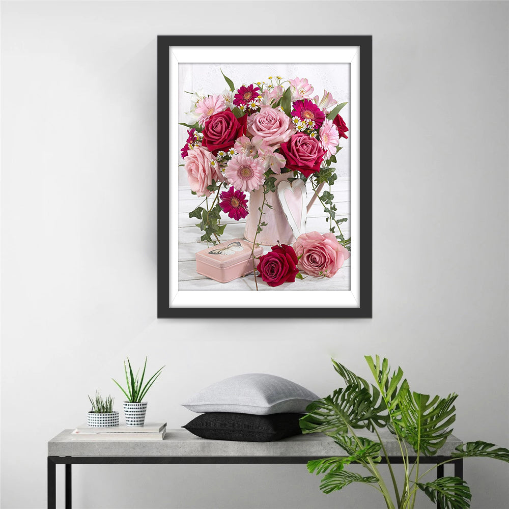 Kleurrijk Bloemengeheel met Hartvaas en Geschenkdoos Diamond Painting