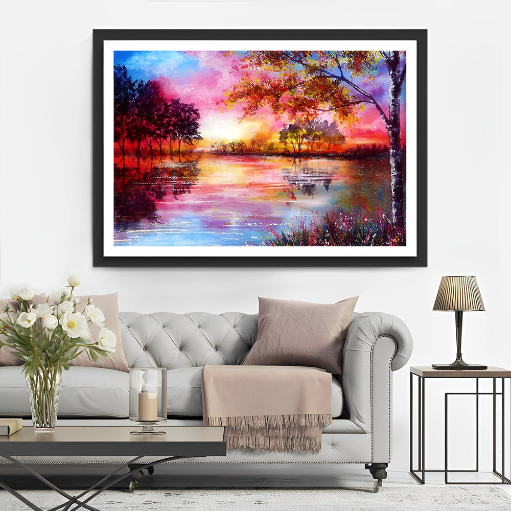 Kleurrijk Meer bij Zonsondergang Diamond Painting