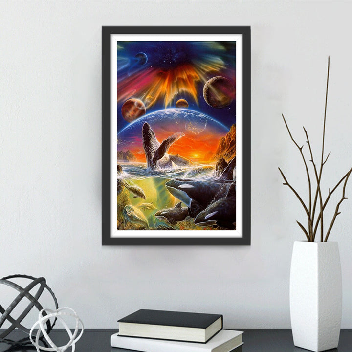 Kleurrijk Noorderlicht en Haaien Diamond Painting