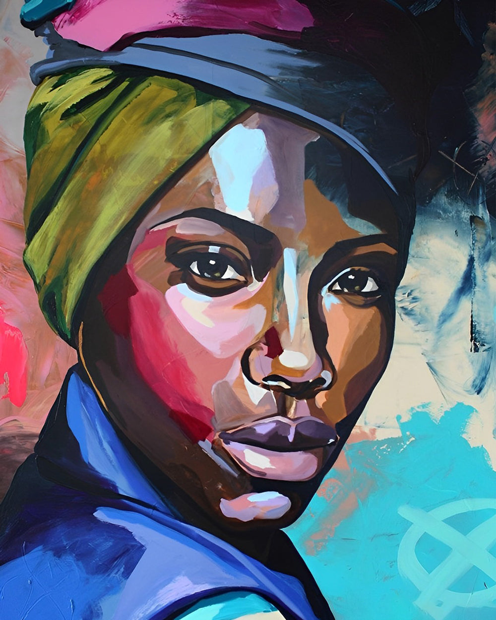 Kleurrijk Portret van Vrouw met Hoofddoek Diamond Painting
