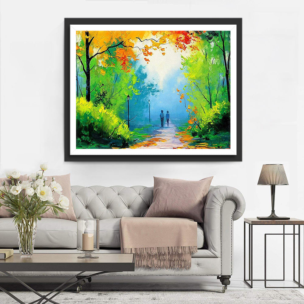 Kleurrijk Woudlandschap met Lichtdoorstoting Diamond Painting