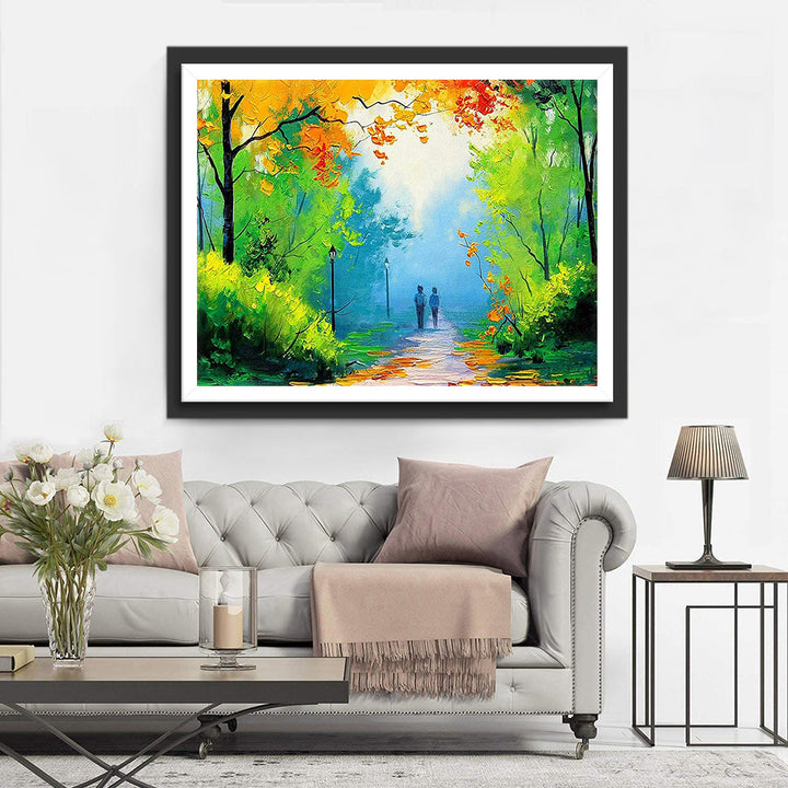 Kleurrijk Woudlandschap met Lichtdoorstoting Diamond Painting