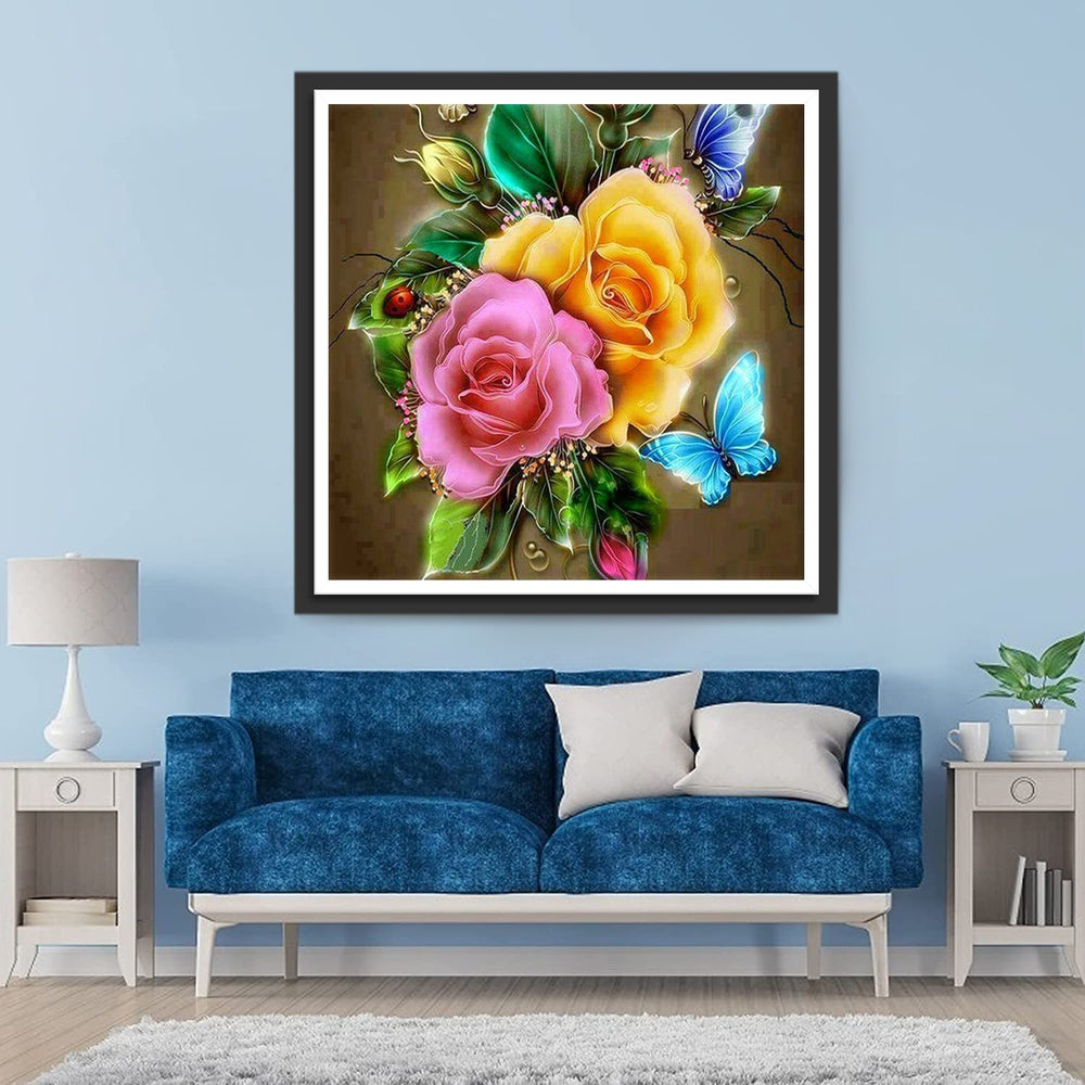 Kleurrijke Bloemensymfonie met Vlinderdans Diamond Painting