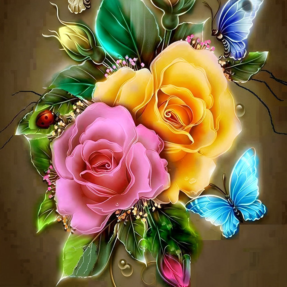 Kleurrijke Bloemensymfonie met Vlinderdans Diamond Painting