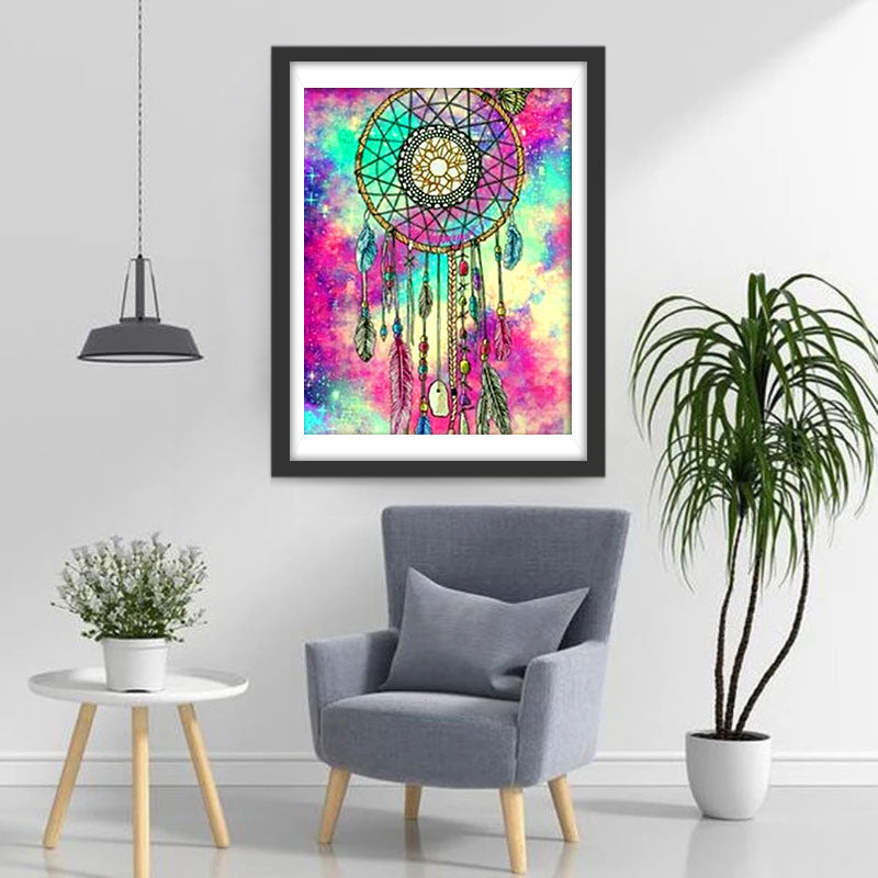 Kleurrijke Dromenvanger met Vlinder in Waterverfachtergrond Diamond Painting