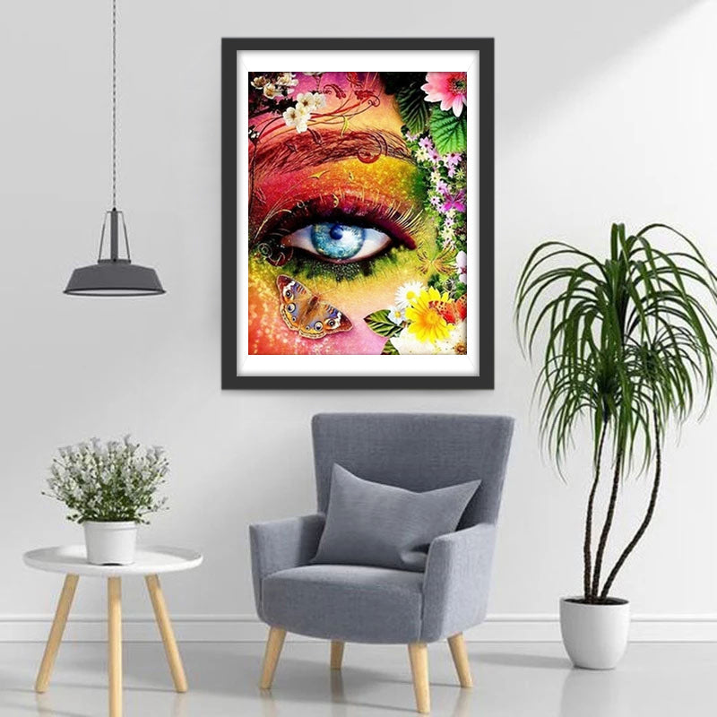 Kleurrijke Droomwereld van Oog, Bloemenpracht en Vlinderfladder Diamond Painting