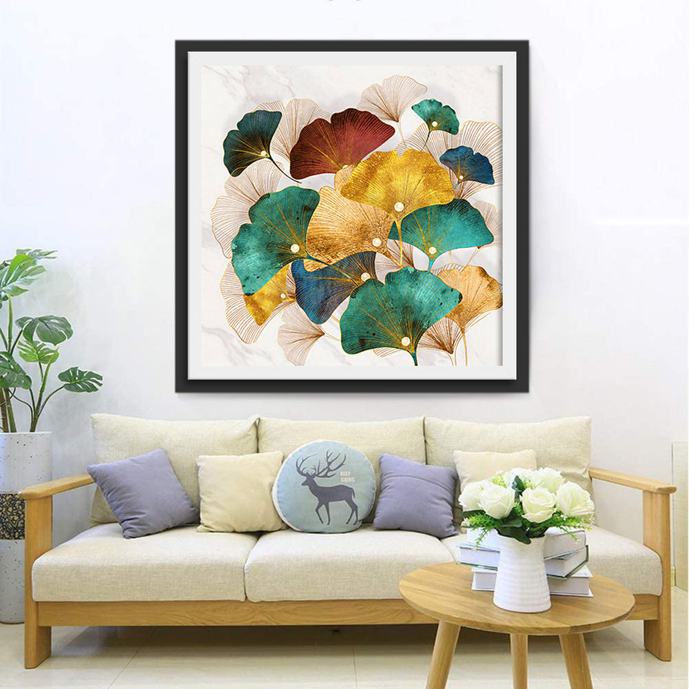 Kleurrijke Ginkgoblad-Wanddecoratie Diamond Painting