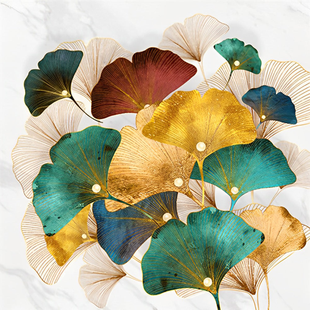 Kleurrijke Ginkgoblad-Wanddecoratie Diamond Painting
