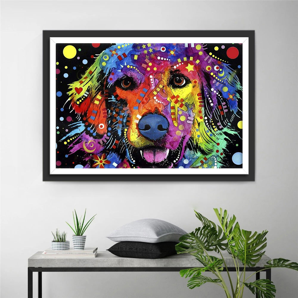 Kleurrijke Hond en Elementen Diamond Painting