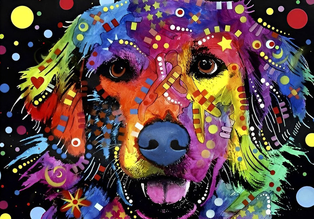 Kleurrijke Hond en Elementen Diamond Painting