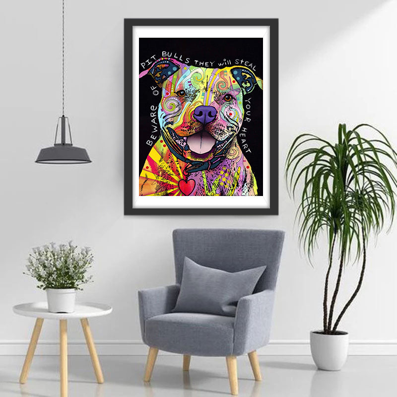 Kleurrijke Hond met Krabbels en Tekst Diamond Painting