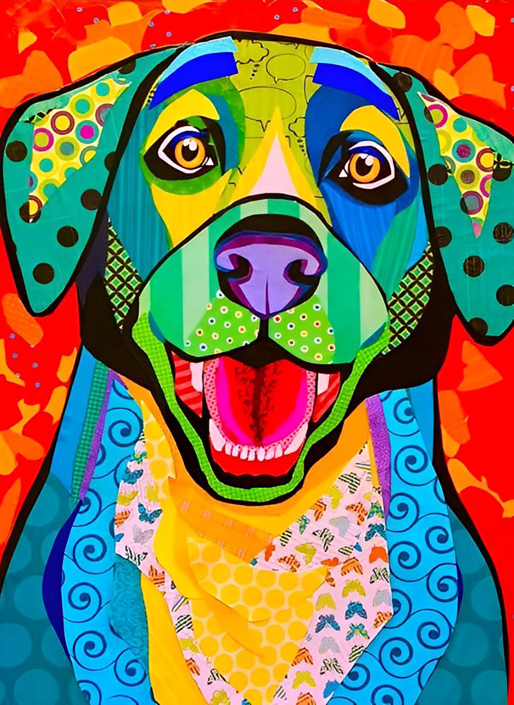 Kleurrijke Hond met veel Patronen op Haar Lichaam Diamond Painting