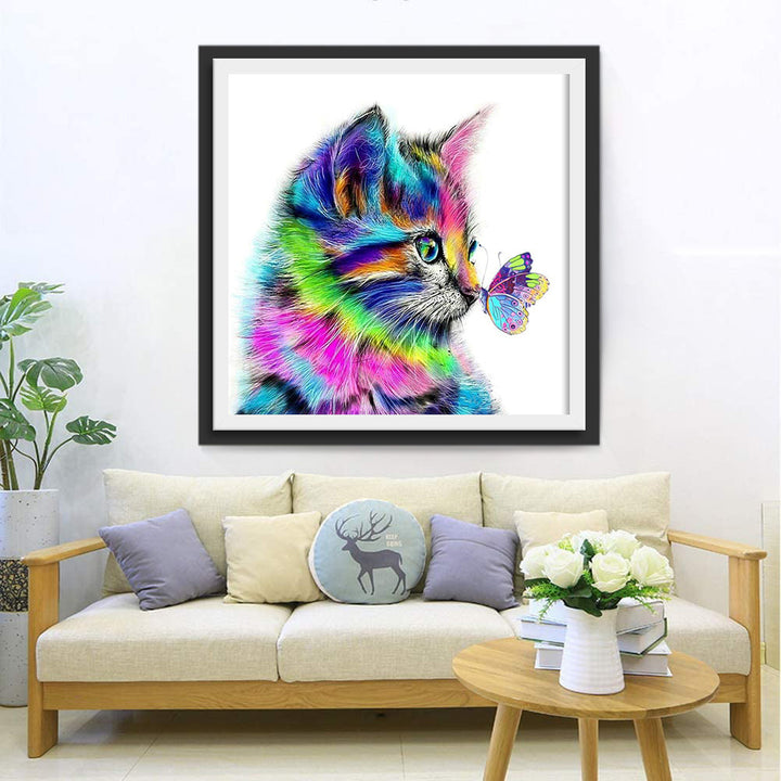 Kleurrijke Kat en Vlinder Diamond Painting