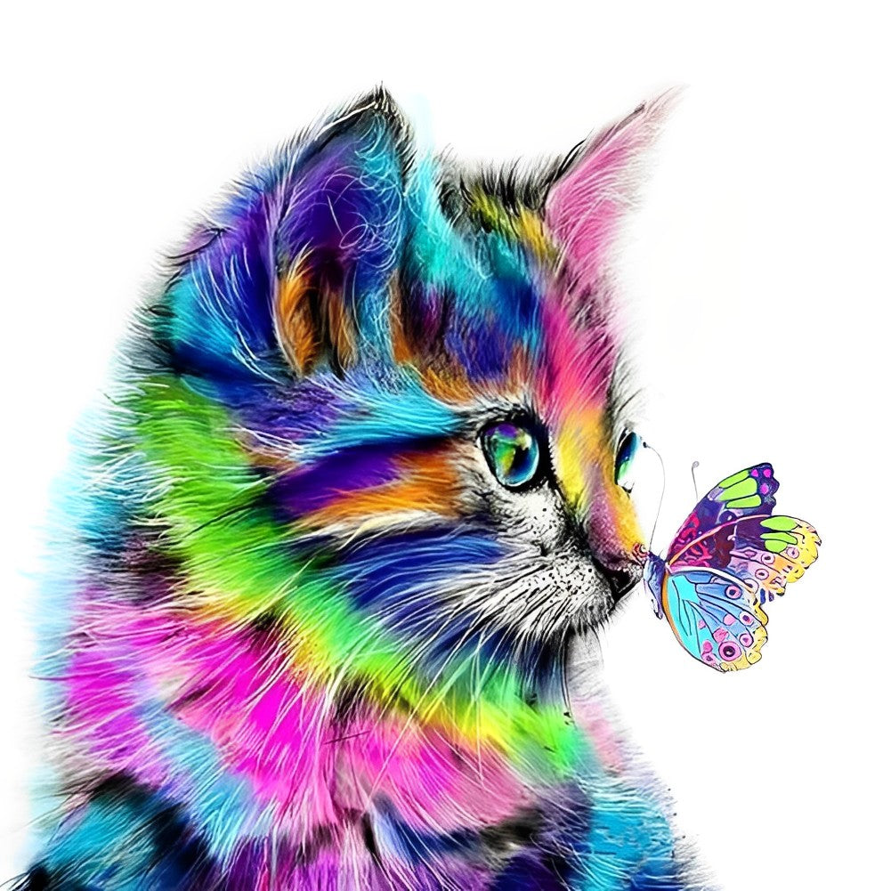 Kleurrijke Kat en Vlinder Diamond Painting
