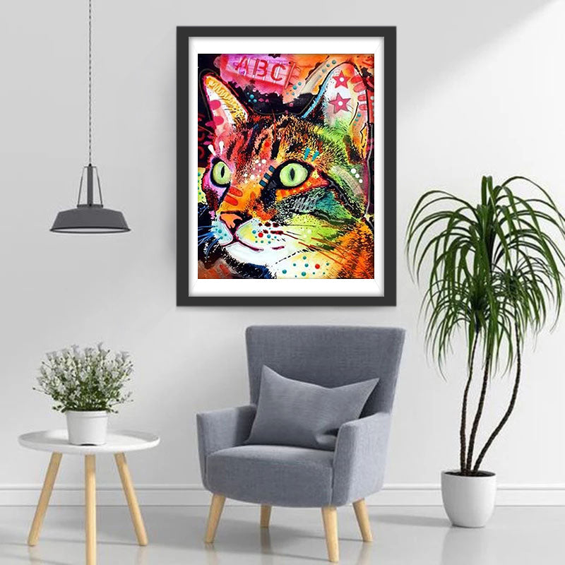 Kleurrijke Kat met Versieringen op het Lichaam Diamond Painting
