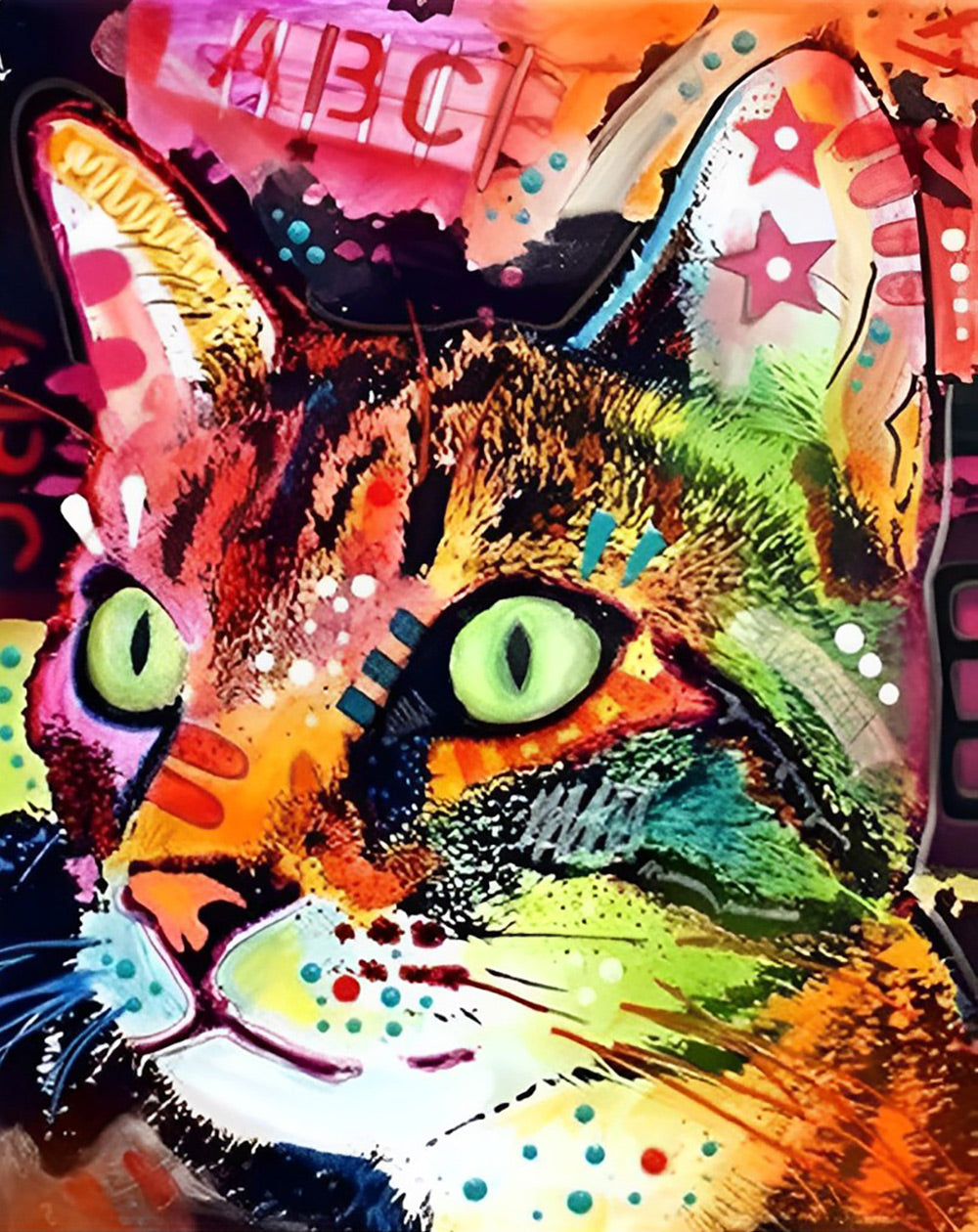 Kleurrijke Kat met Versieringen op het Lichaam Diamond Painting