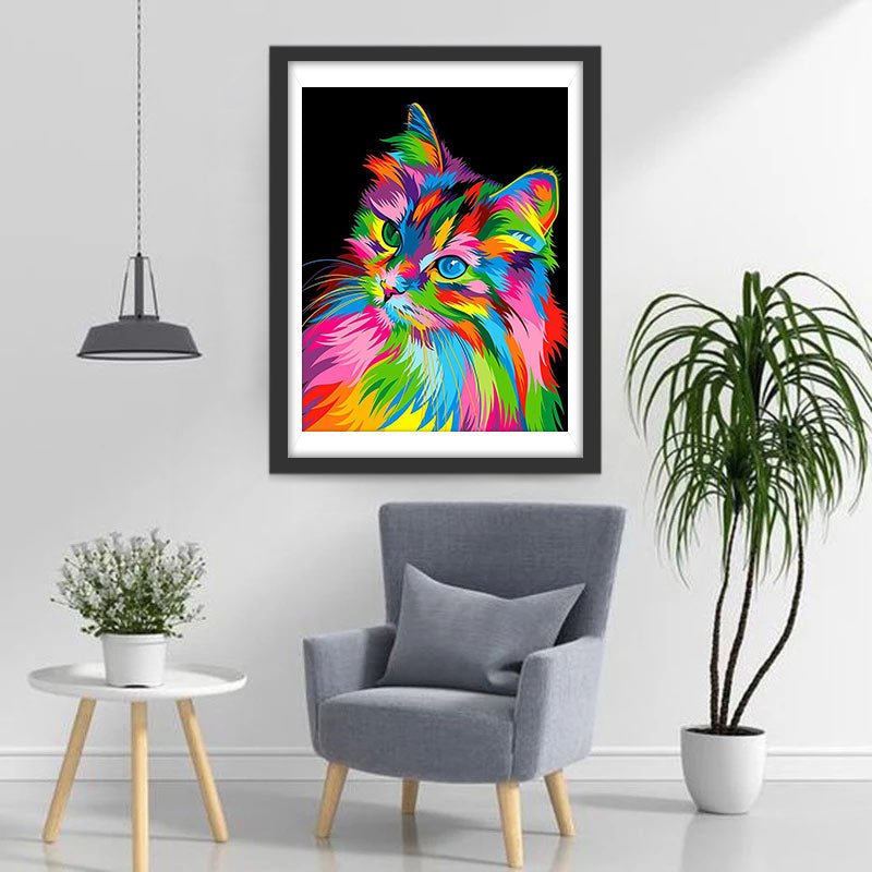Kleurrijke Kat met zijn Hoofd Gekanteld Diamond Painting